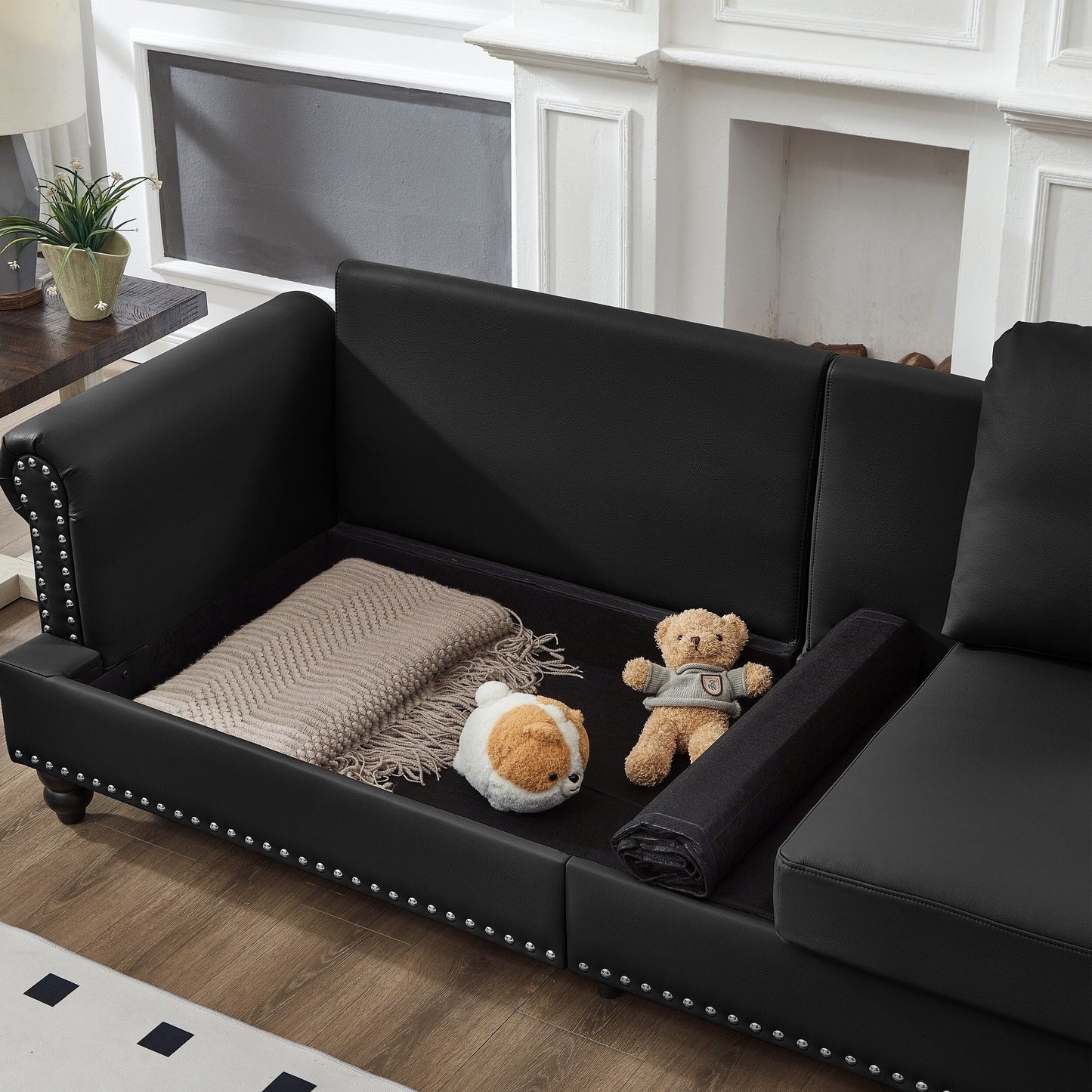 83 Classic Leather Sofa - 3-Seater Genuine-Look Cowhide Couch with Nailhead Trim, Durable Faux Leather Upholstery