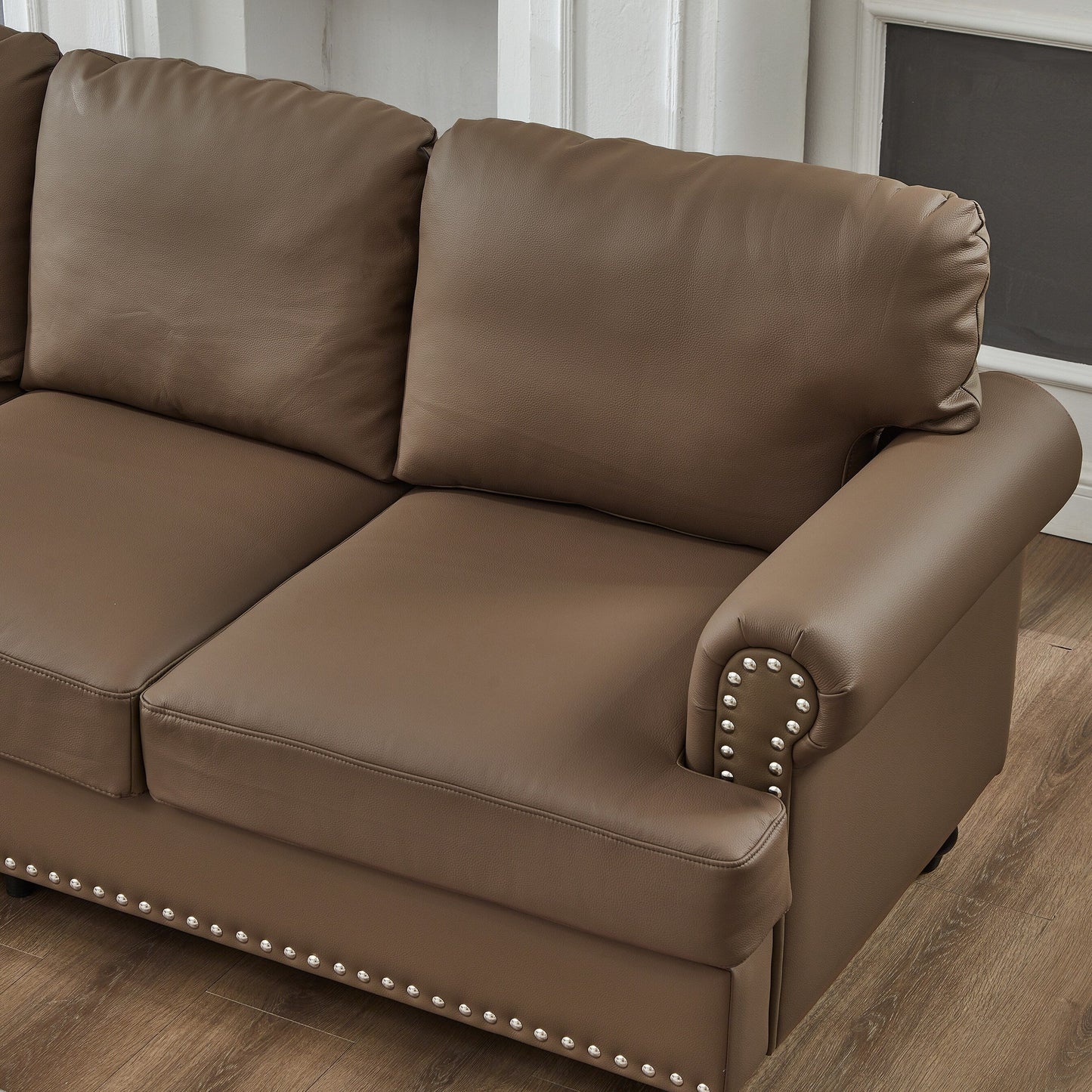 83 Classic Leather Sofa - 3-Seater Genuine-Look Cowhide Couch with Nailhead Trim, Durable Faux Leather Upholstery