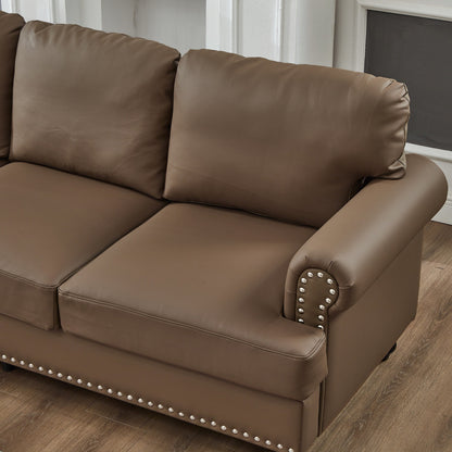 83 Classic Leather Sofa - 3-Seater Genuine-Look Cowhide Couch with Nailhead Trim, Durable Faux Leather Upholstery