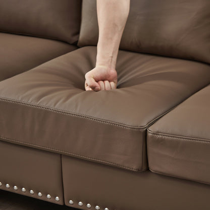 83 Classic Leather Sofa - 3-Seater Genuine-Look Cowhide Couch with Nailhead Trim, Durable Faux Leather Upholstery