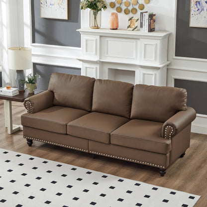83 Classic Leather Sofa - 3-Seater Genuine-Look Cowhide Couch with Nailhead Trim, Durable Faux Leather Upholstery