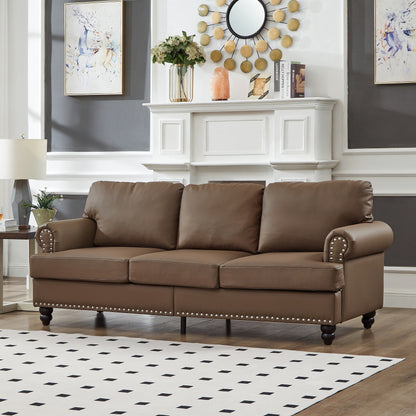 83 Classic Leather Sofa - 3-Seater Genuine-Look Cowhide Couch with Nailhead Trim, Durable Faux Leather Upholstery