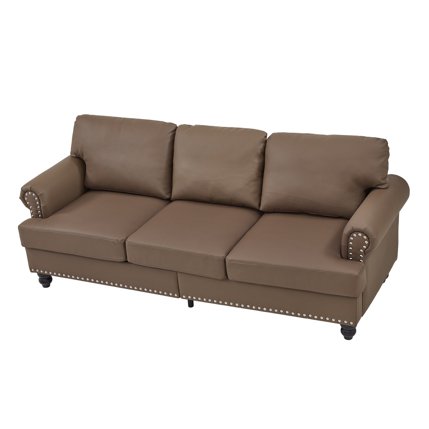 83 Classic Leather Sofa - 3-Seater Genuine-Look Cowhide Couch with Nailhead Trim, Durable Faux Leather Upholstery