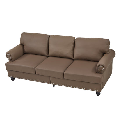 83 Classic Leather Sofa - 3-Seater Genuine-Look Cowhide Couch with Nailhead Trim, Durable Faux Leather Upholstery