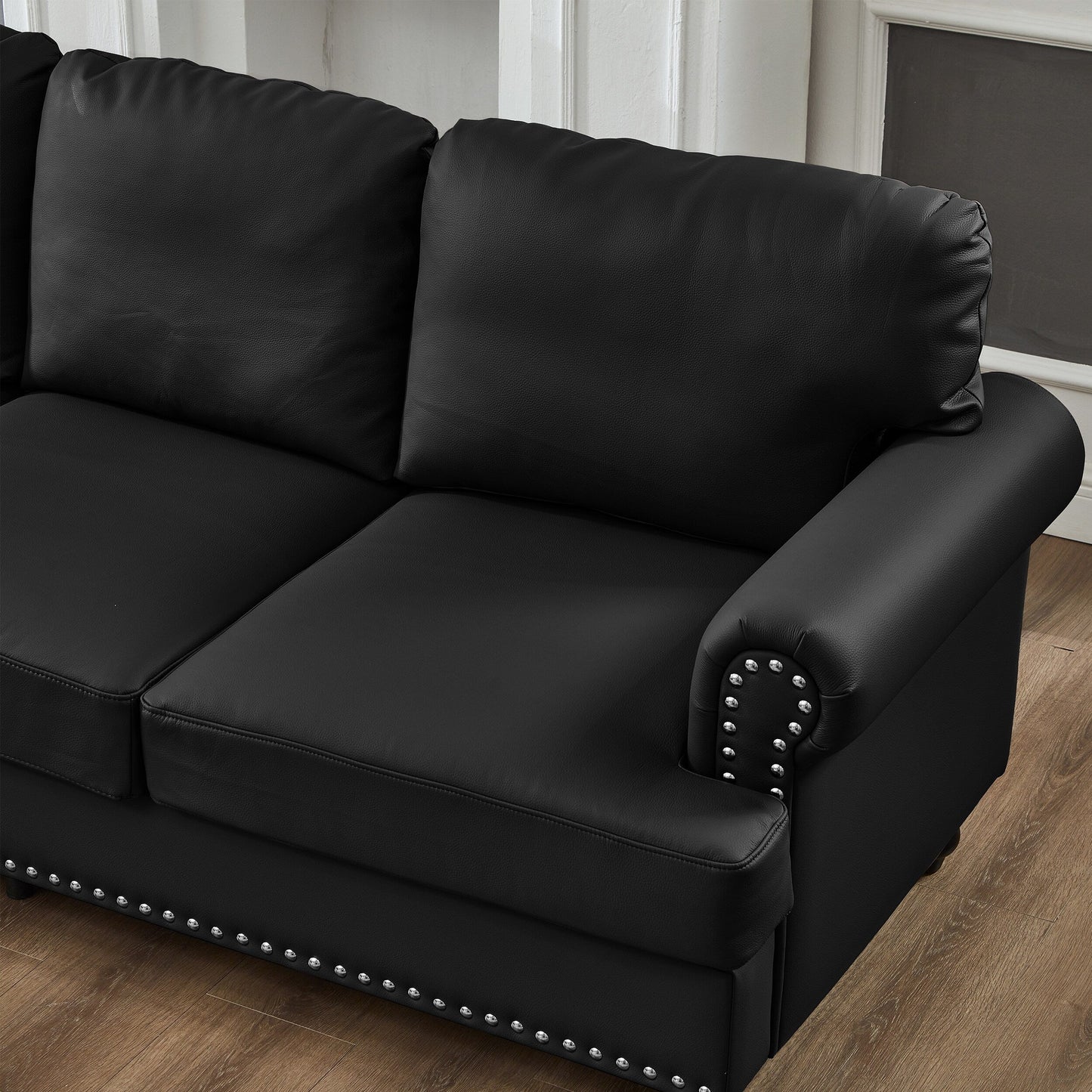 83 Classic Leather Sofa - 3-Seater Genuine-Look Cowhide Couch with Nailhead Trim, Durable Faux Leather Upholstery