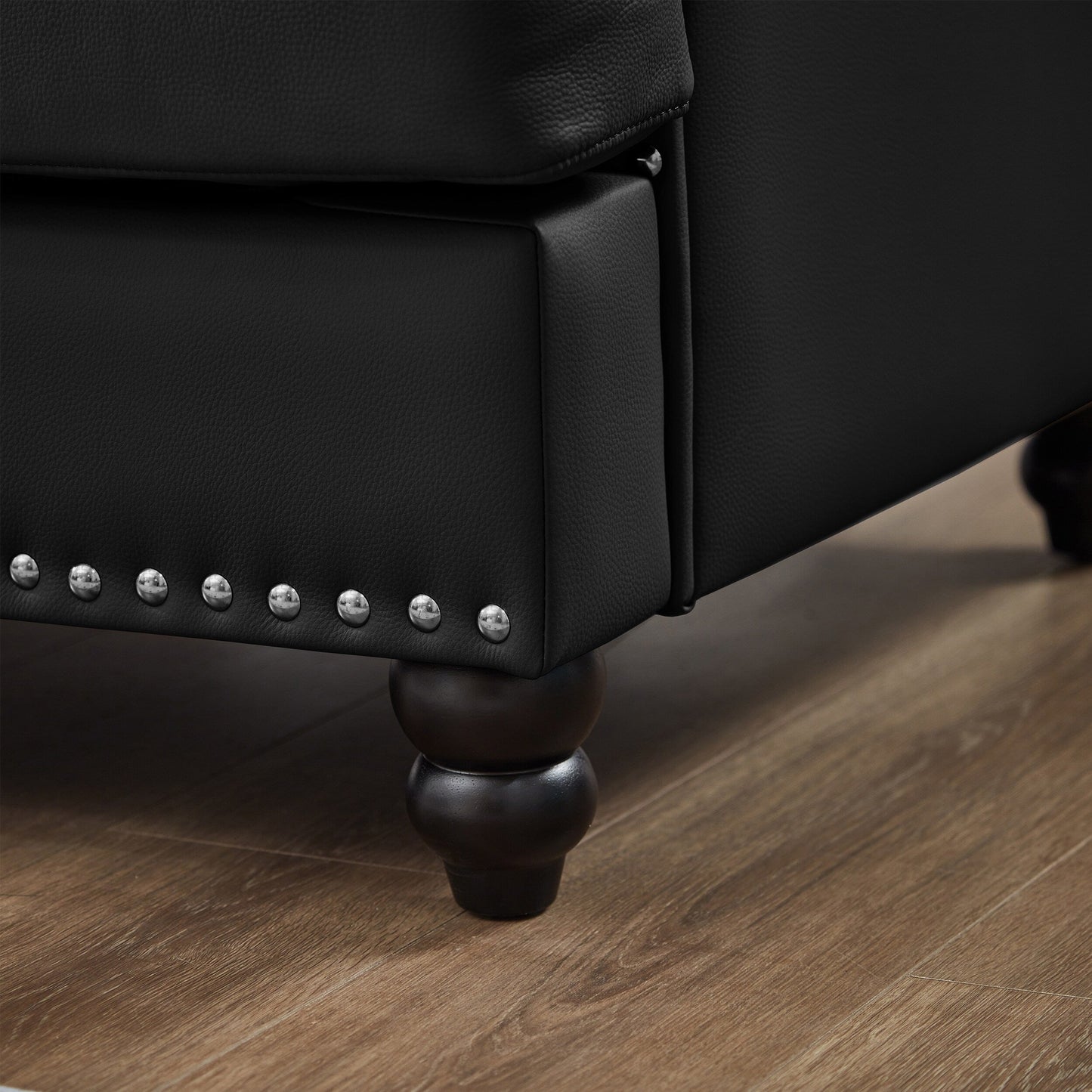 83 Classic Leather Sofa - 3-Seater Genuine-Look Cowhide Couch with Nailhead Trim, Durable Faux Leather Upholstery