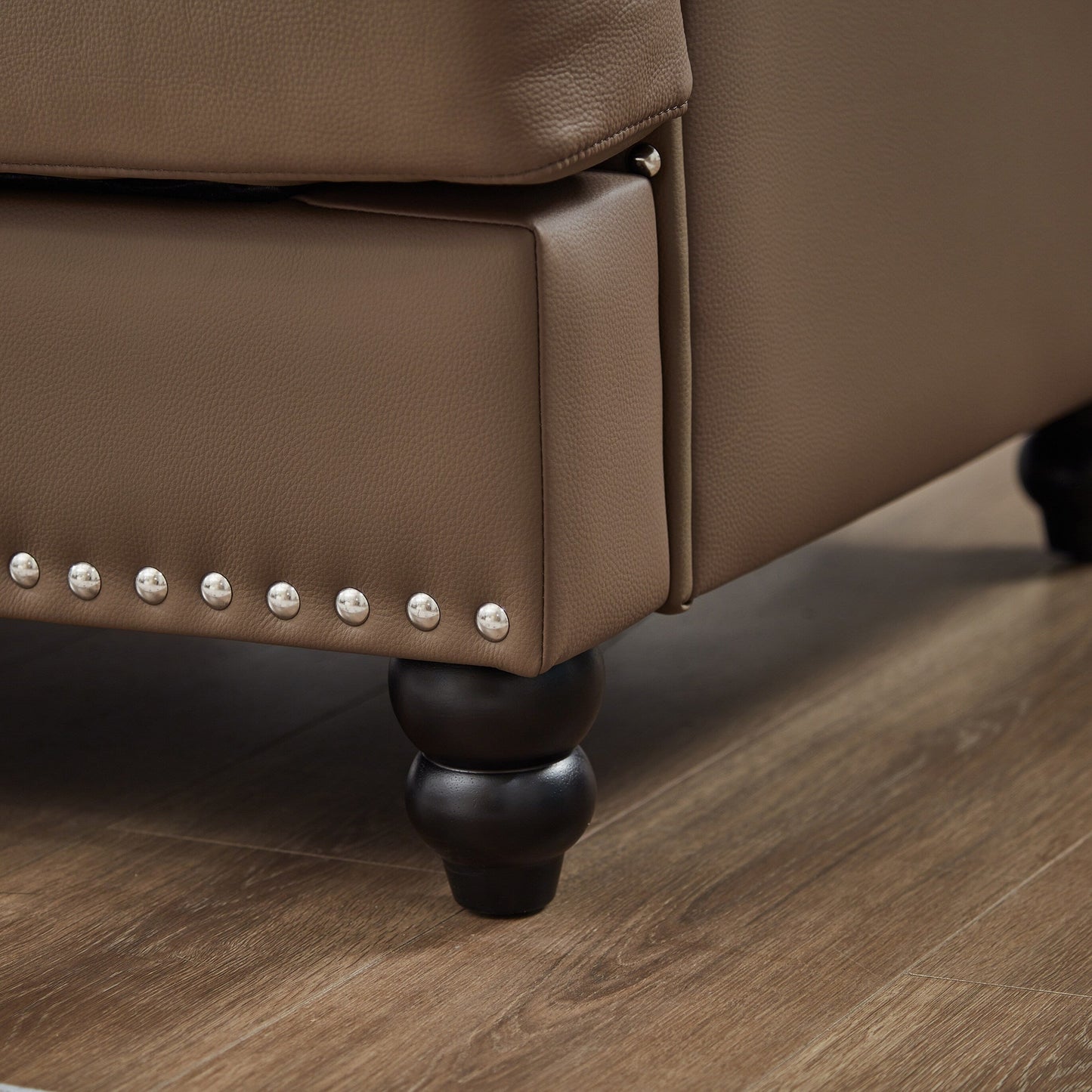 83 Classic Leather Sofa - 3-Seater Genuine-Look Cowhide Couch with Nailhead Trim, Durable Faux Leather Upholstery
