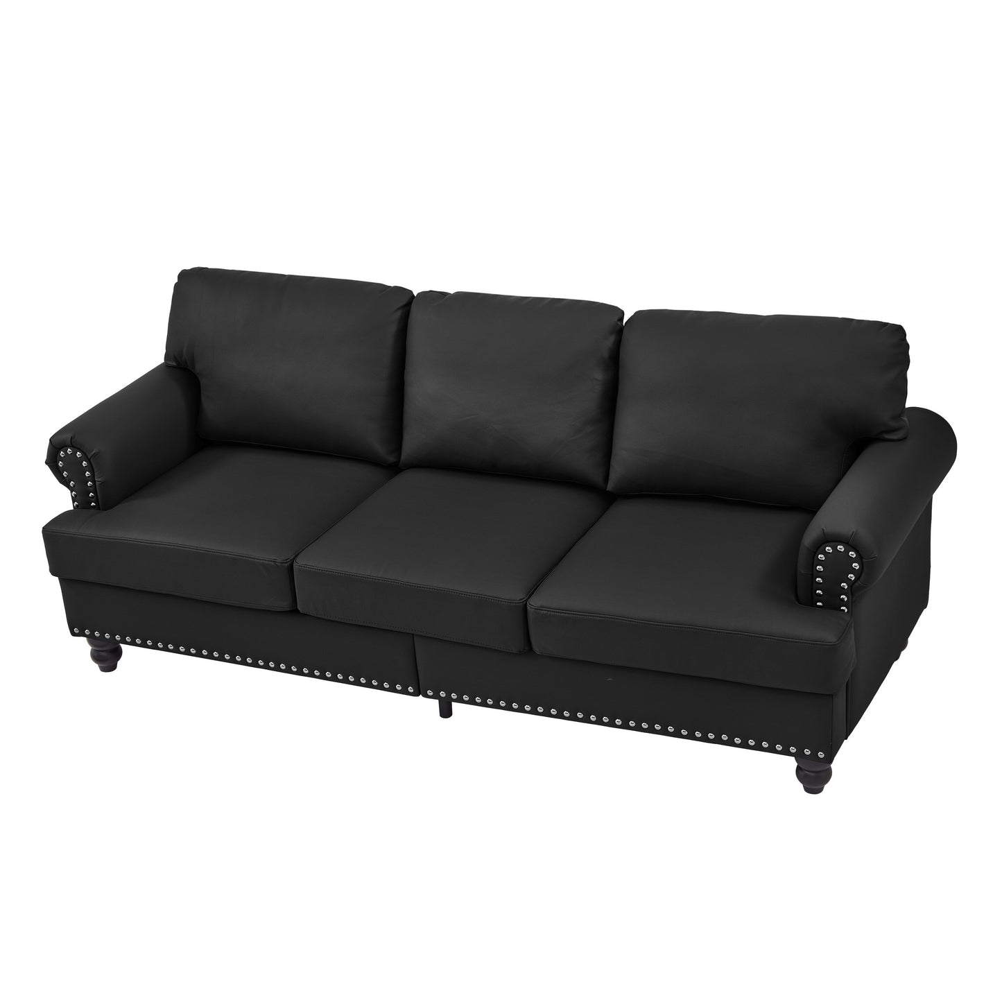 83 Classic Leather Sofa - 3-Seater Genuine-Look Cowhide Couch with Nailhead Trim, Durable Faux Leather Upholstery