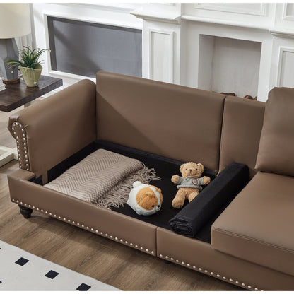 83 Classic Leather Sofa - 3-Seater Genuine-Look Cowhide Couch with Nailhead Trim, Durable Faux Leather Upholstery