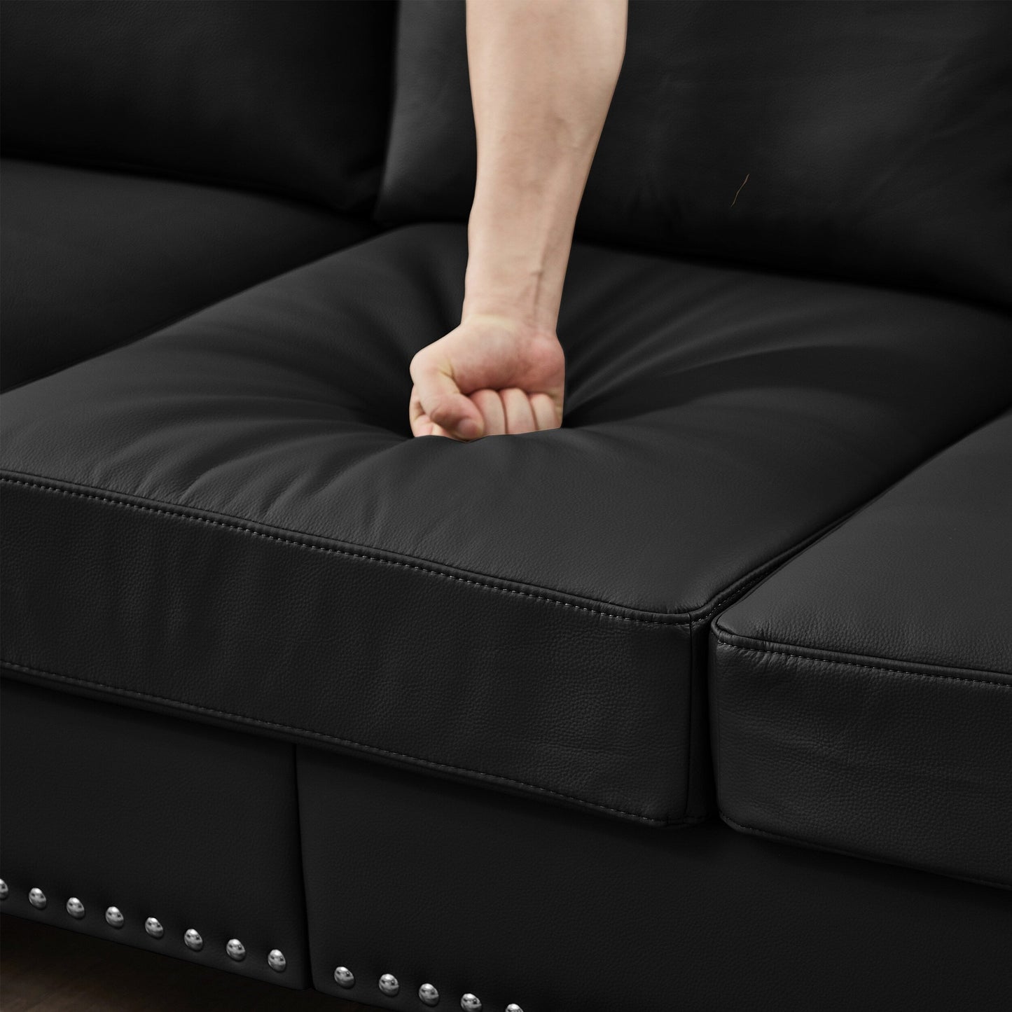 83 Classic Leather Sofa - 3-Seater Genuine-Look Cowhide Couch with Nailhead Trim, Durable Faux Leather Upholstery