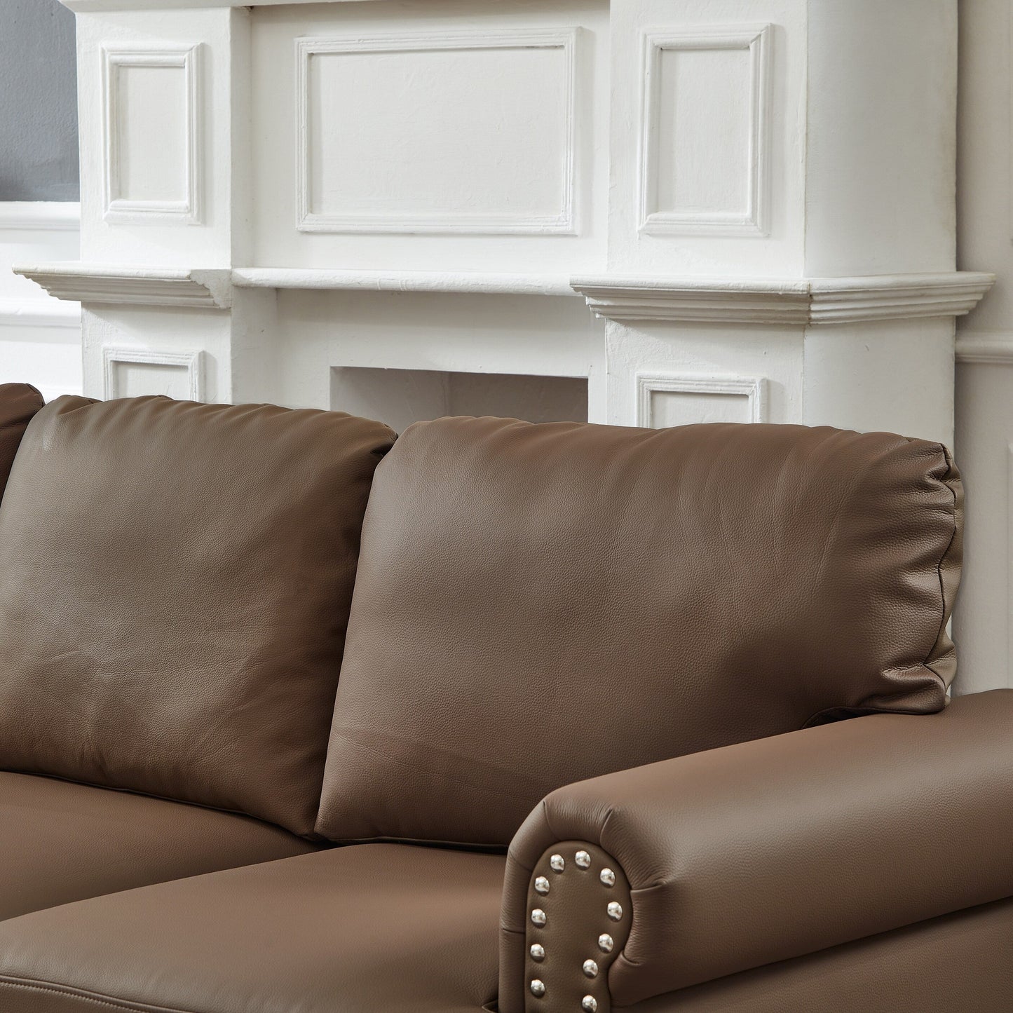 83 Classic Leather Sofa - 3-Seater Genuine-Look Cowhide Couch with Nailhead Trim, Durable Faux Leather Upholstery