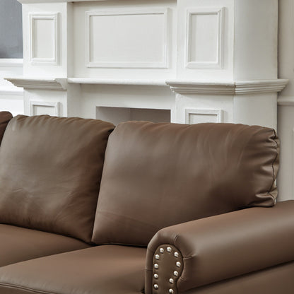 83 Classic Leather Sofa - 3-Seater Genuine-Look Cowhide Couch with Nailhead Trim, Durable Faux Leather Upholstery