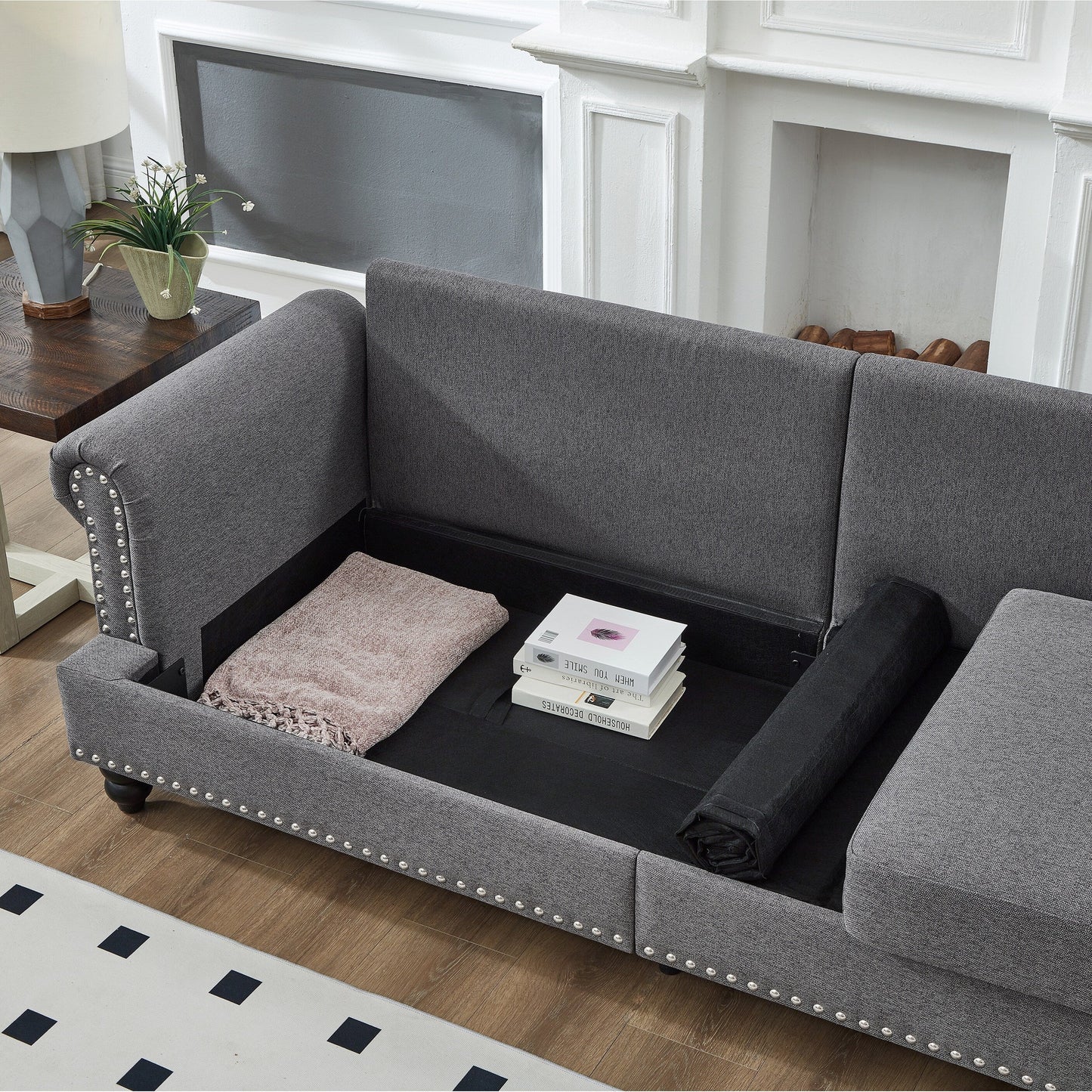 83 Classic Tufted Sofa - 3-Seater Fabric Couch with Nailhead Trim, Polyester Upholstery & Solid Wood Frame for Living Room