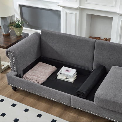 83 Classic Tufted Sofa - 3-Seater Fabric Couch with Nailhead Trim, Polyester Upholstery & Solid Wood Frame for Living Room