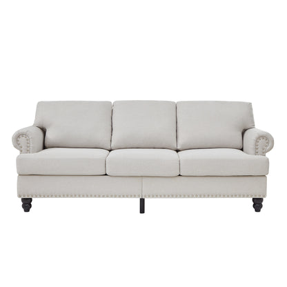 83 Classic Tufted Sofa - 3-Seater Fabric Couch with Nailhead Trim, Polyester Upholstery & Solid Wood Frame for Living Room