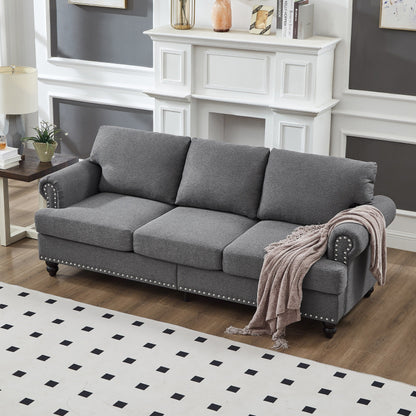 83 Classic Tufted Sofa - 3-Seater Fabric Couch with Nailhead Trim, Polyester Upholstery & Solid Wood Frame for Living Room