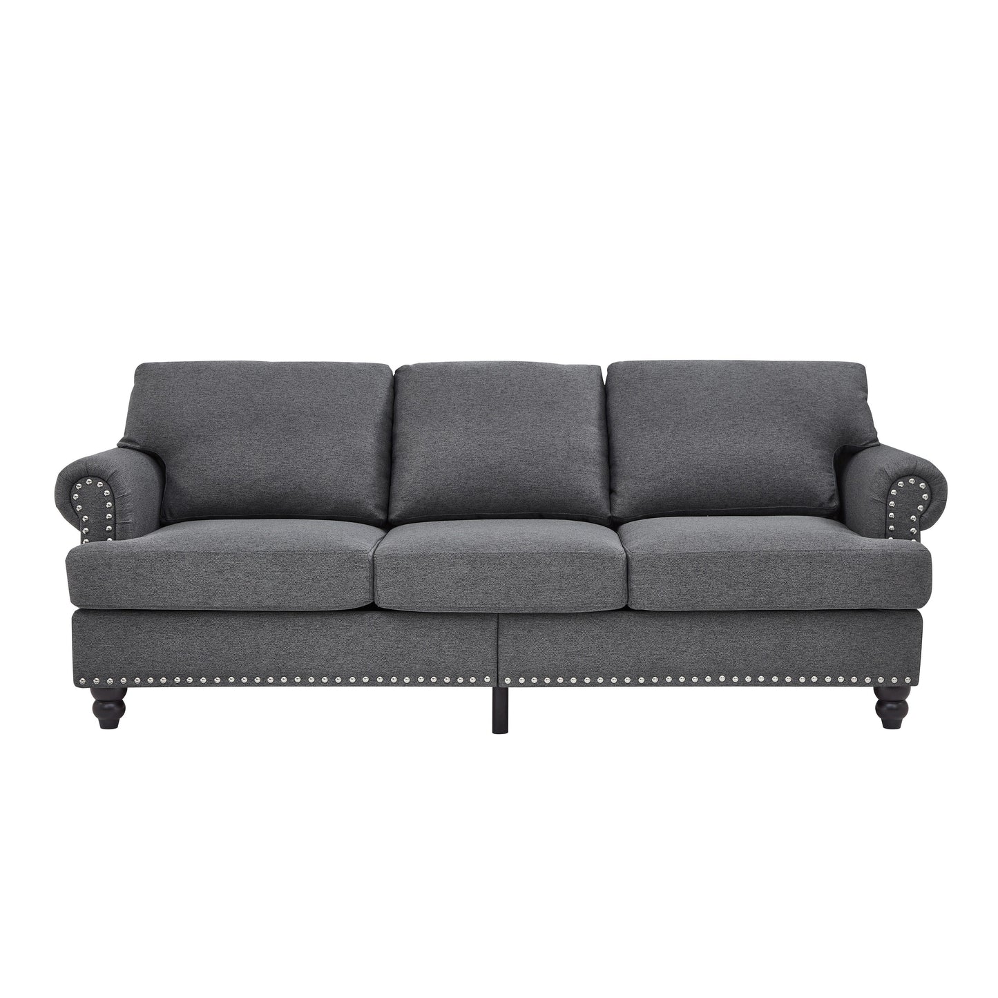 83 Classic Tufted Sofa - 3-Seater Fabric Couch with Nailhead Trim, Polyester Upholstery & Solid Wood Frame for Living Room