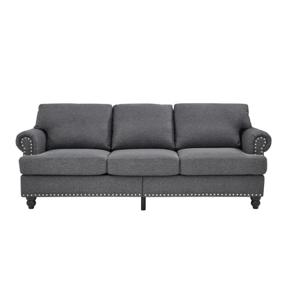 83 Classic Tufted Sofa - 3-Seater Fabric Couch with Nailhead Trim, Polyester Upholstery & Solid Wood Frame for Living Room