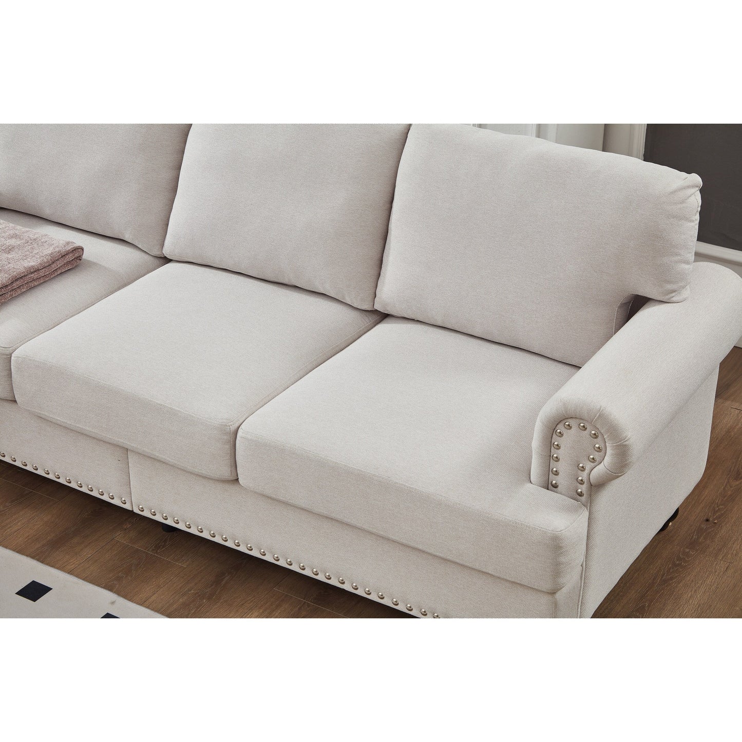 83 Classic Tufted Sofa - 3-Seater Fabric Couch with Nailhead Trim, Polyester Upholstery & Solid Wood Frame for Living Room