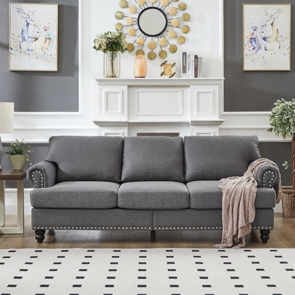 83 Classic Tufted Sofa - 3-Seater Fabric Couch with Nailhead Trim, Polyester Upholstery & Solid Wood Frame for Living Room