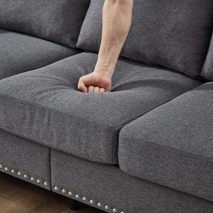 83 Classic Tufted Sofa - 3-Seater Fabric Couch with Nailhead Trim, Polyester Upholstery & Solid Wood Frame for Living Room