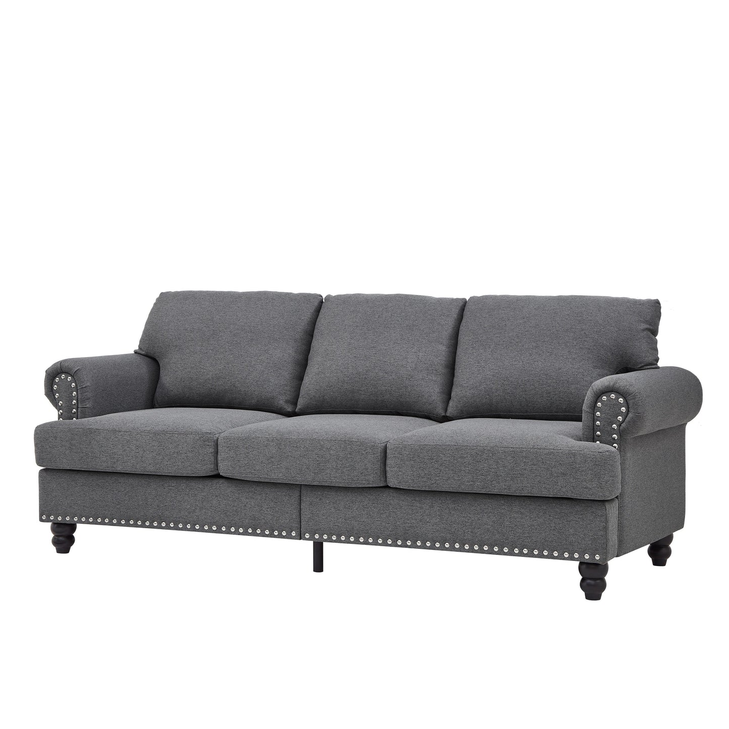 83 Classic Tufted Sofa - 3-Seater Fabric Couch with Nailhead Trim, Polyester Upholstery & Solid Wood Frame for Living Room