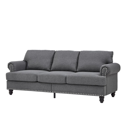 83 Classic Tufted Sofa - 3-Seater Fabric Couch with Nailhead Trim, Polyester Upholstery & Solid Wood Frame for Living Room