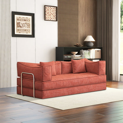 83 Upholstered Convertible Sofa Bed Corduroy Couch Foldable Futon With 2 Pillows