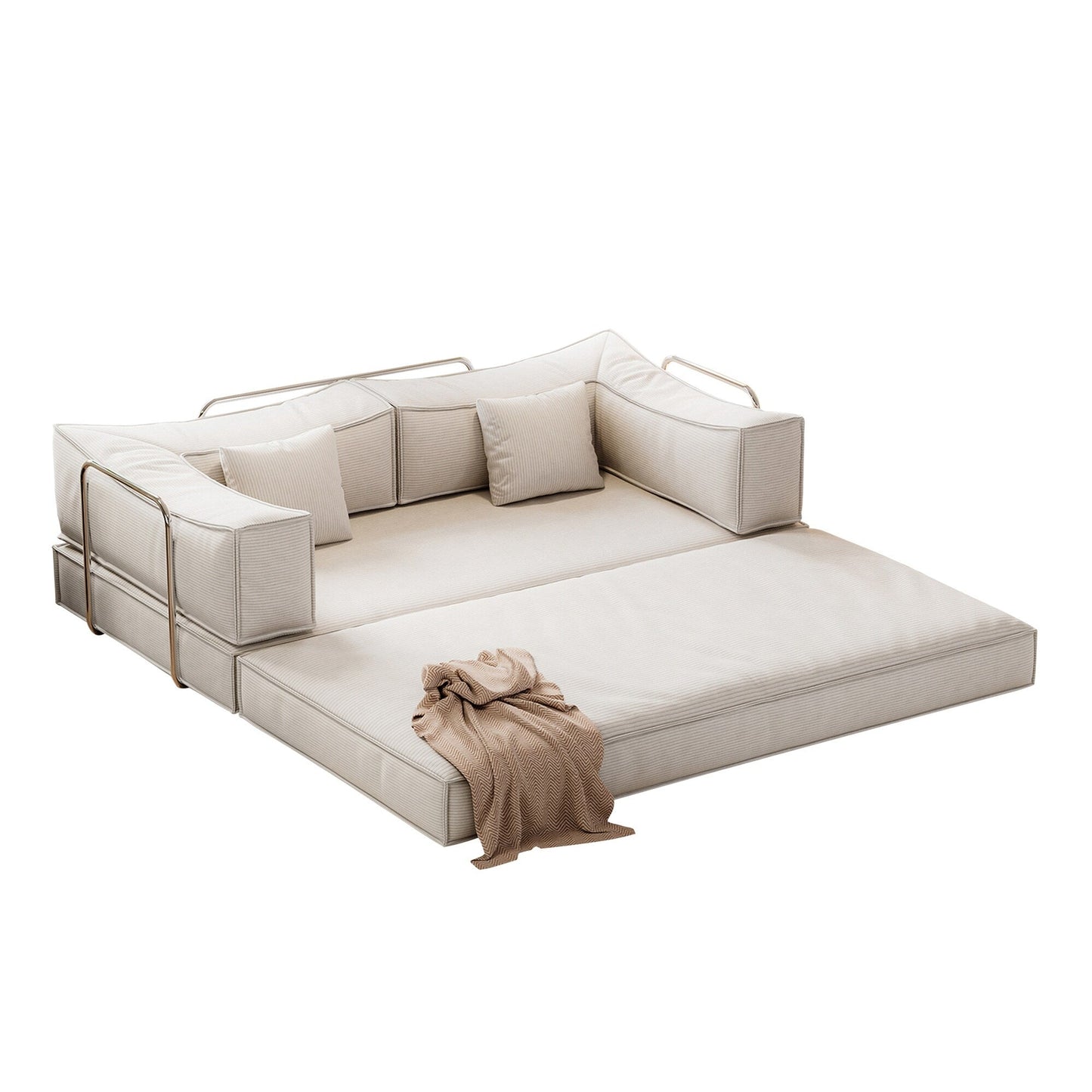 83 Upholstered Convertible Sofa Bed Corduroy Couch Foldable Futon With 2 Pillows