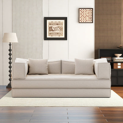 83 Upholstered Convertible Sofa Bed Corduroy Couch Foldable Futon With 2 Pillows