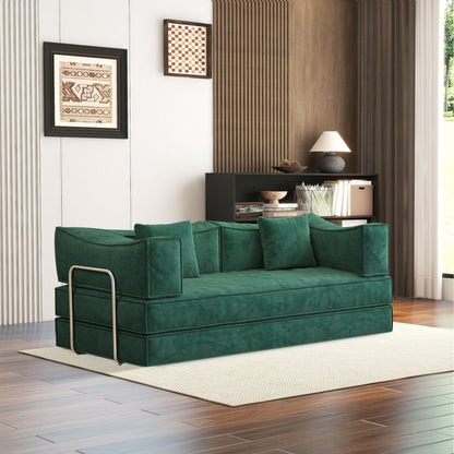 83 Upholstered Convertible Sofa Bed Corduroy Couch Foldable Futon With 2 Pillows