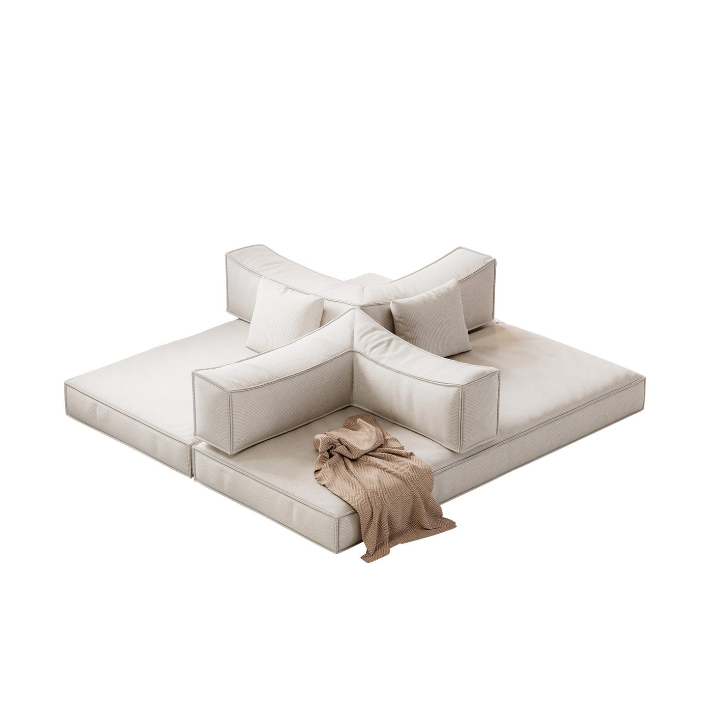83 Upholstered Convertible Sofa Bed Corduroy Couch Foldable Futon With 2 Pillows