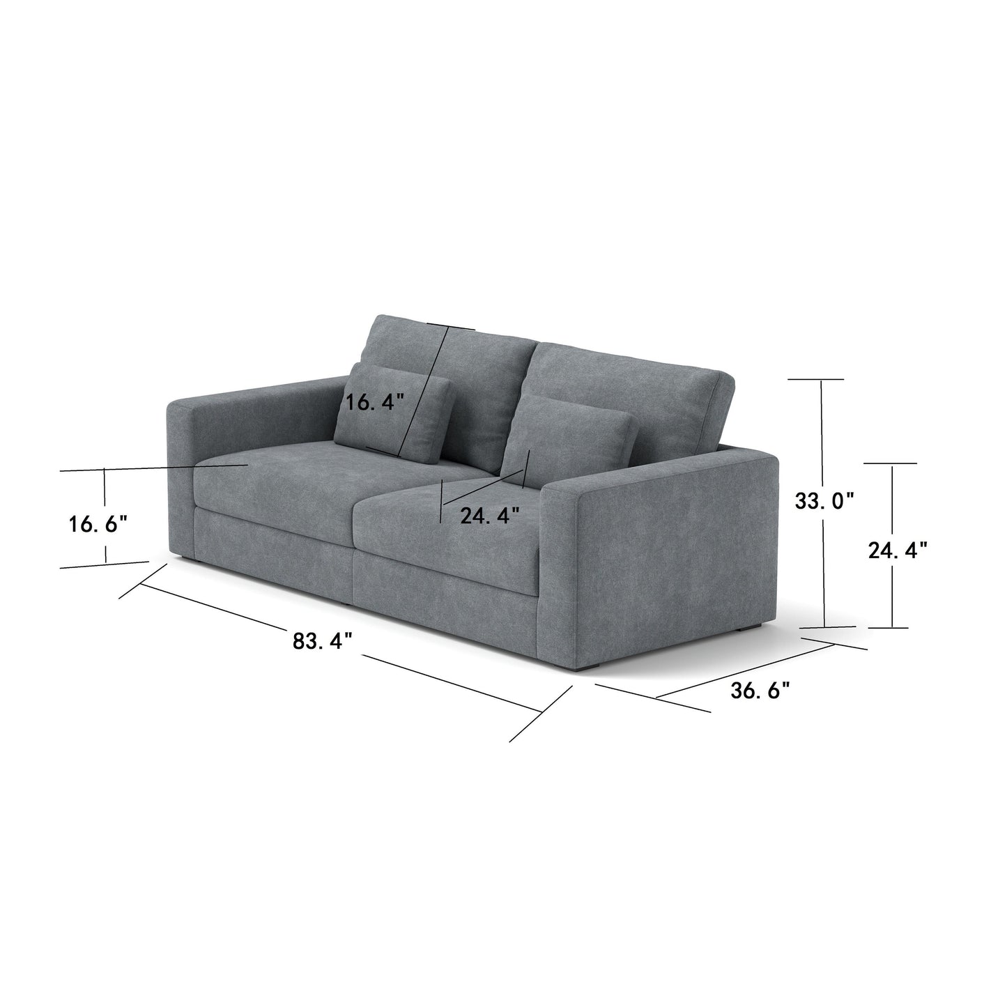 83Fabric 3-Seater Sofa - Plush Double-Cushioned Comfort for Modern Living Rooms
