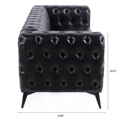 84.06 PU Traditional Square Arm 3-Seater Sofa with Removable Cushions, Pocket Spring Seat, and Iron Sled Base