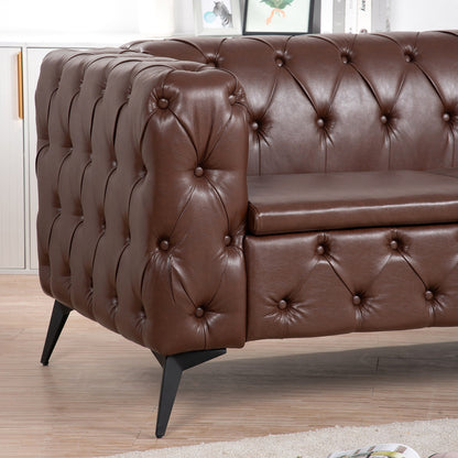 84.06 PU Traditional Square Arm 3-Seater Sofa with Removable Cushions, Pocket Spring Seat, and Iron Sled Base