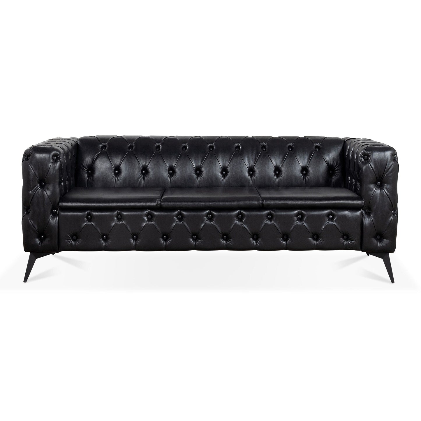 84.06 PU Traditional Square Arm 3-Seater Sofa with Removable Cushions, Pocket Spring Seat, and Iron Sled Base