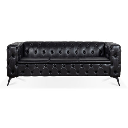 84.06 PU Traditional Square Arm 3-Seater Sofa with Removable Cushions, Pocket Spring Seat, and Iron Sled Base
