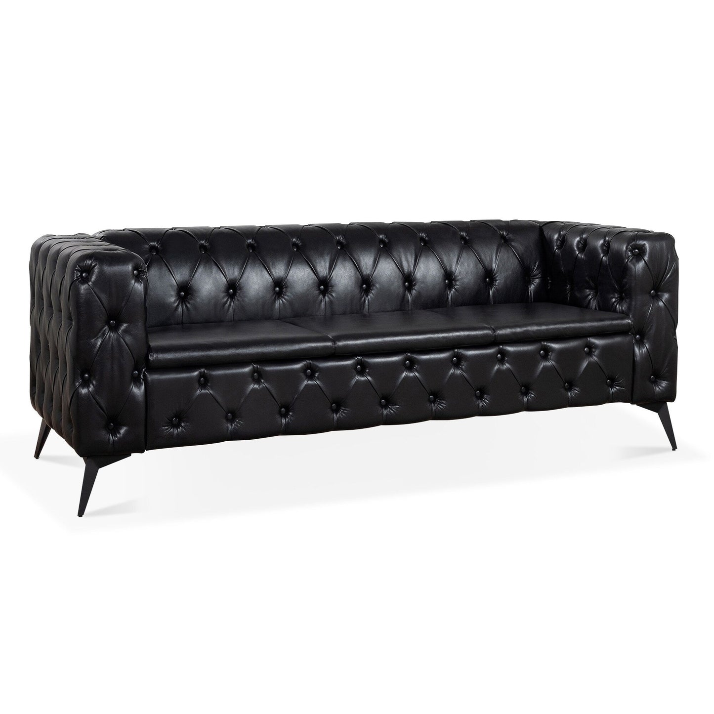 84.06 PU Traditional Square Arm 3-Seater Sofa with Removable Cushions, Pocket Spring Seat, and Iron Sled Base