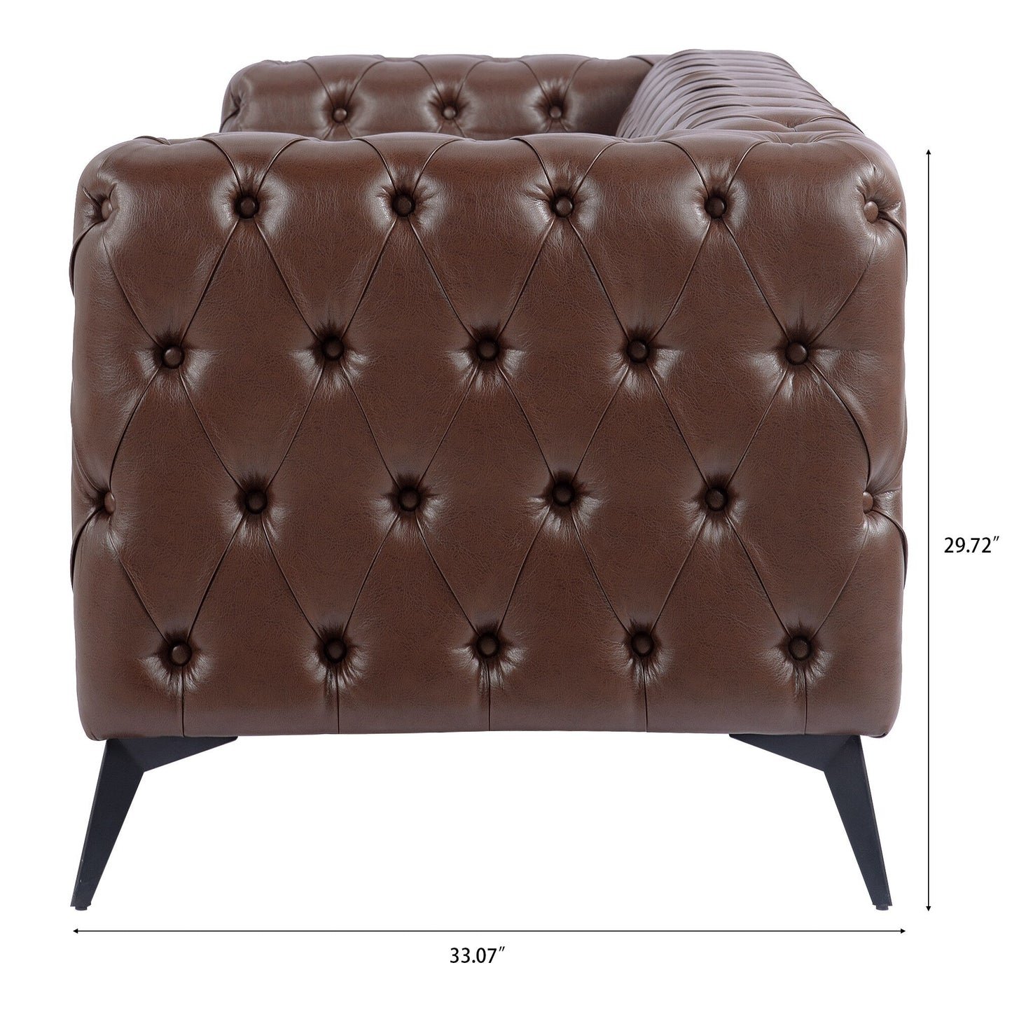 84.06 PU Traditional Square Arm 3-Seater Sofa with Removable Cushions, Pocket Spring Seat, and Iron Sled Base