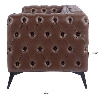 84.06 PU Traditional Square Arm 3-Seater Sofa with Removable Cushions, Pocket Spring Seat, and Iron Sled Base