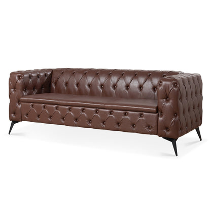 84.06 PU Traditional Square Arm 3-Seater Sofa with Removable Cushions, Pocket Spring Seat, and Iron Sled Base