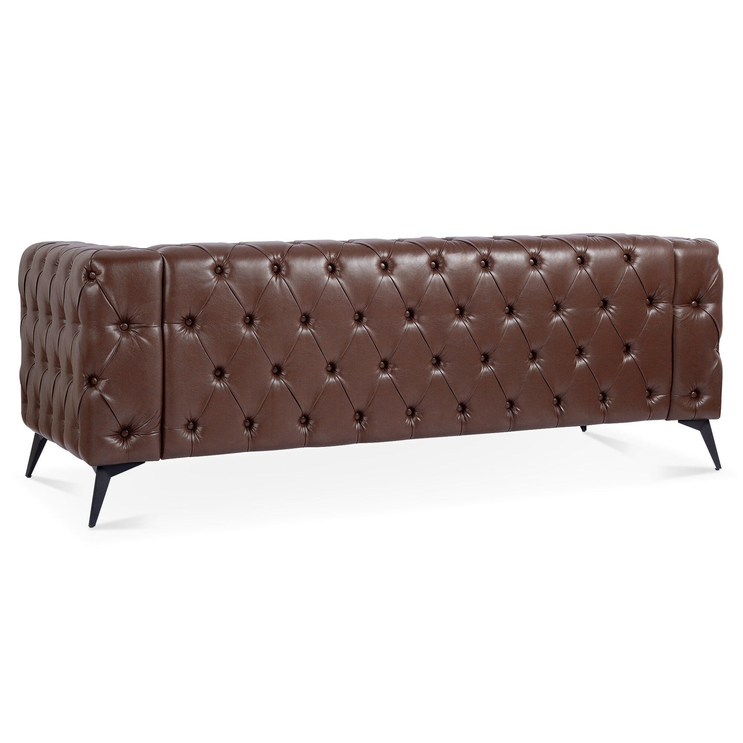 84.06 PU Traditional Square Arm 3-Seater Sofa with Removable Cushions, Pocket Spring Seat, and Iron Sled Base