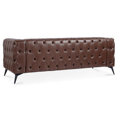 84.06 PU Traditional Square Arm 3-Seater Sofa with Removable Cushions, Pocket Spring Seat, and Iron Sled Base