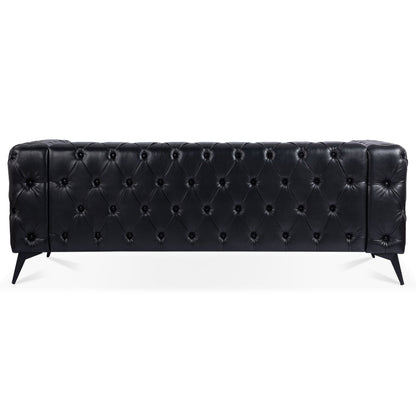 84.06 PU Traditional Square Arm 3-Seater Sofa with Removable Cushions, Pocket Spring Seat, and Iron Sled Base