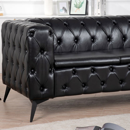 84.06 PU Traditional Square Arm 3-Seater Sofa with Removable Cushions, Pocket Spring Seat, and Iron Sled Base