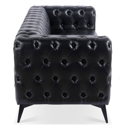 84.06 PU Traditional Square Arm 3-Seater Sofa with Removable Cushions, Pocket Spring Seat, and Iron Sled Base