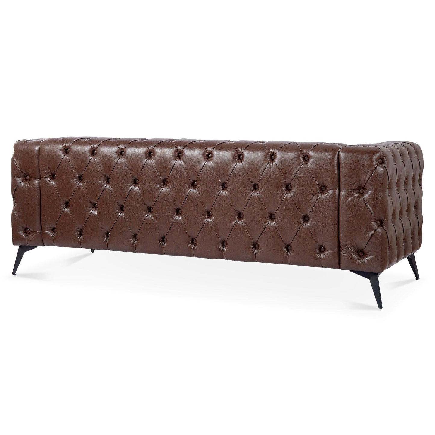 84.06 PU Traditional Square Arm 3-Seater Sofa with Removable Cushions, Pocket Spring Seat, and Iron Sled Base