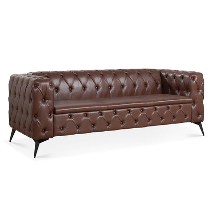 84.06 PU Traditional Square Arm 3-Seater Sofa with Removable Cushions, Pocket Spring Seat, and Iron Sled Base