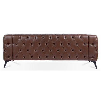 84.06 PU Traditional Square Arm 3-Seater Sofa with Removable Cushions, Pocket Spring Seat, and Iron Sled Base