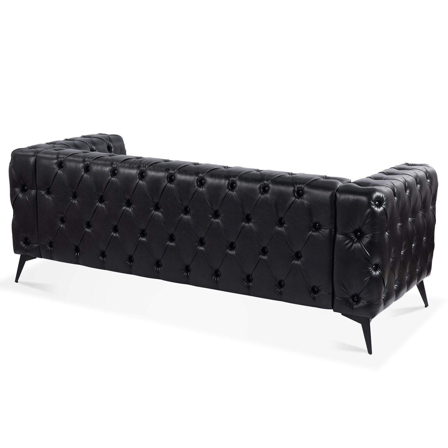 84.06 PU Traditional Square Arm 3-Seater Sofa with Removable Cushions, Pocket Spring Seat, and Iron Sled Base